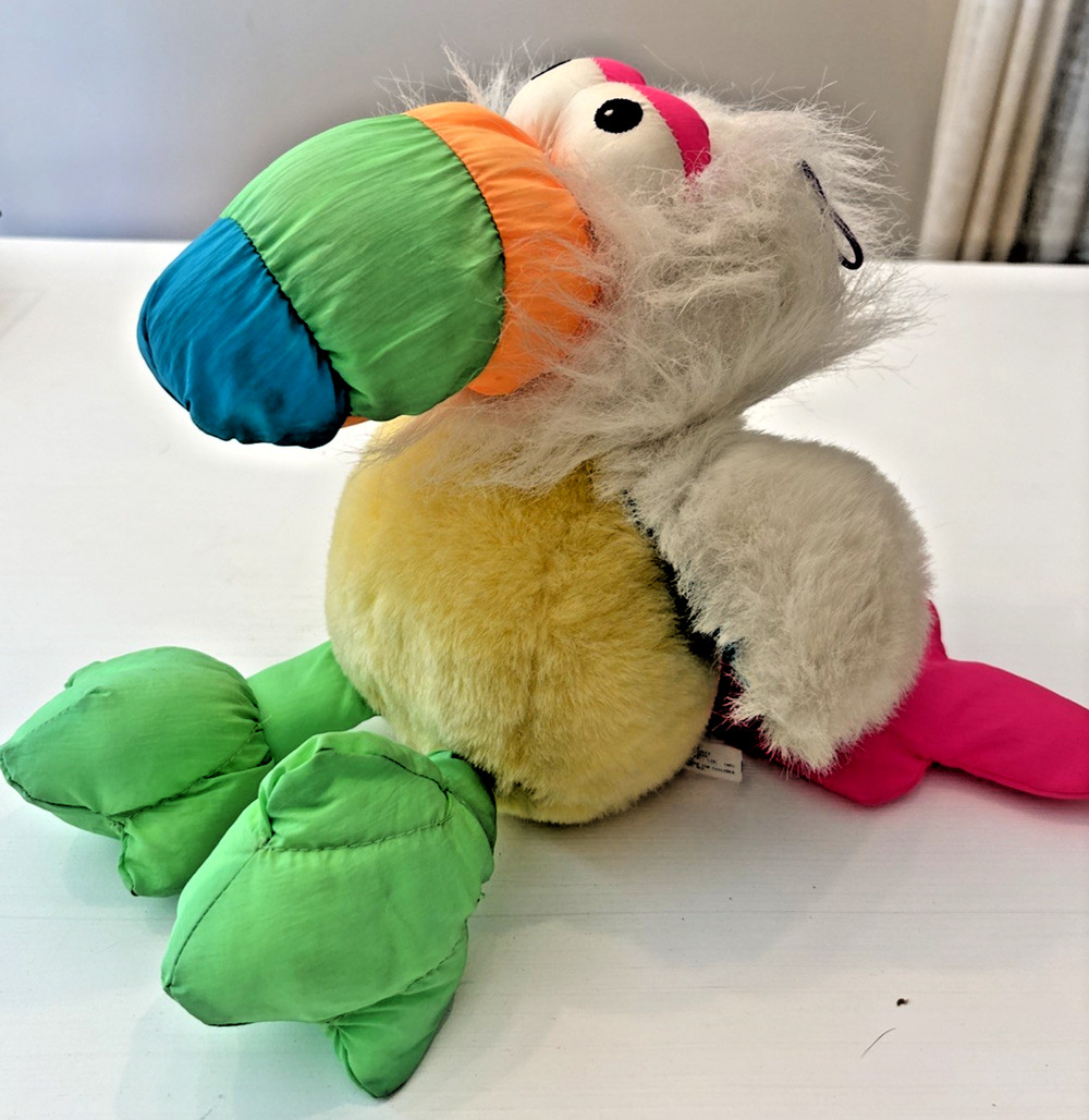 Vintage Neon Toucan Plush Colorful Parrot Stuffed Animal Nylon Beak 90s Bird